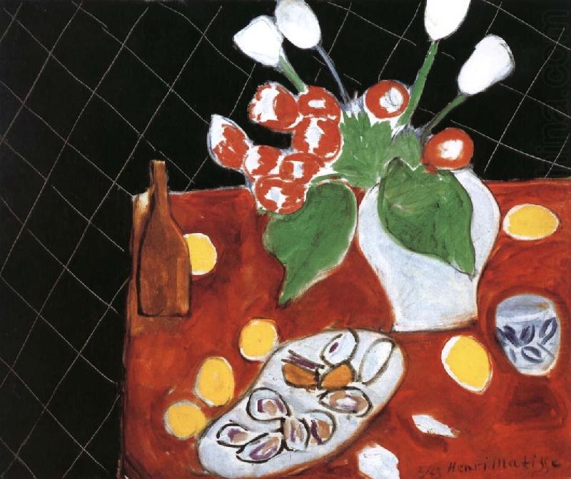 Henri Matisse Black background, tulips and oysters china oil painting image